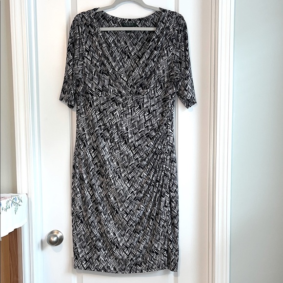 Lauren Ralph Lauren Geometric Black and White Midi Dress - Picture 1 of 10